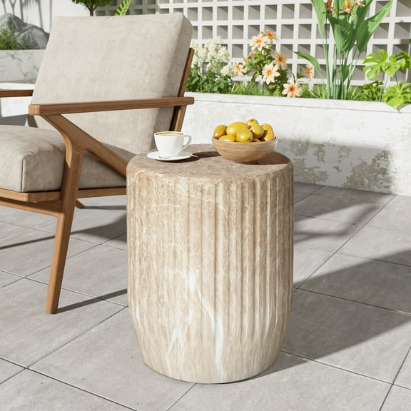 Christopher Knight Home Ribbed Side Table, Lightweight Concrete Round End Table for Indoor & Outdoor Use, Gold
