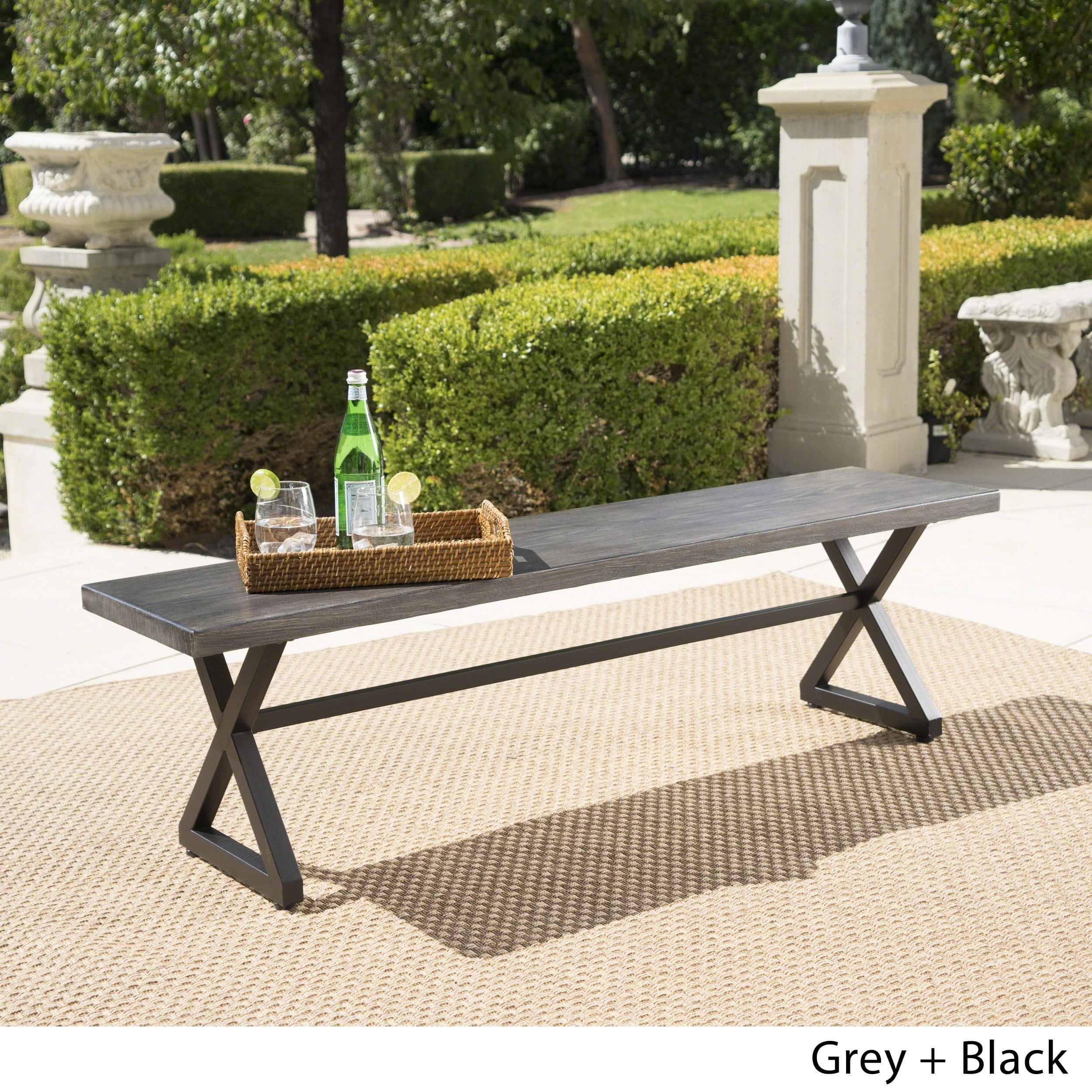 Grey and Black Aluminum Outdoor Picnic Bench with Steel Frame
