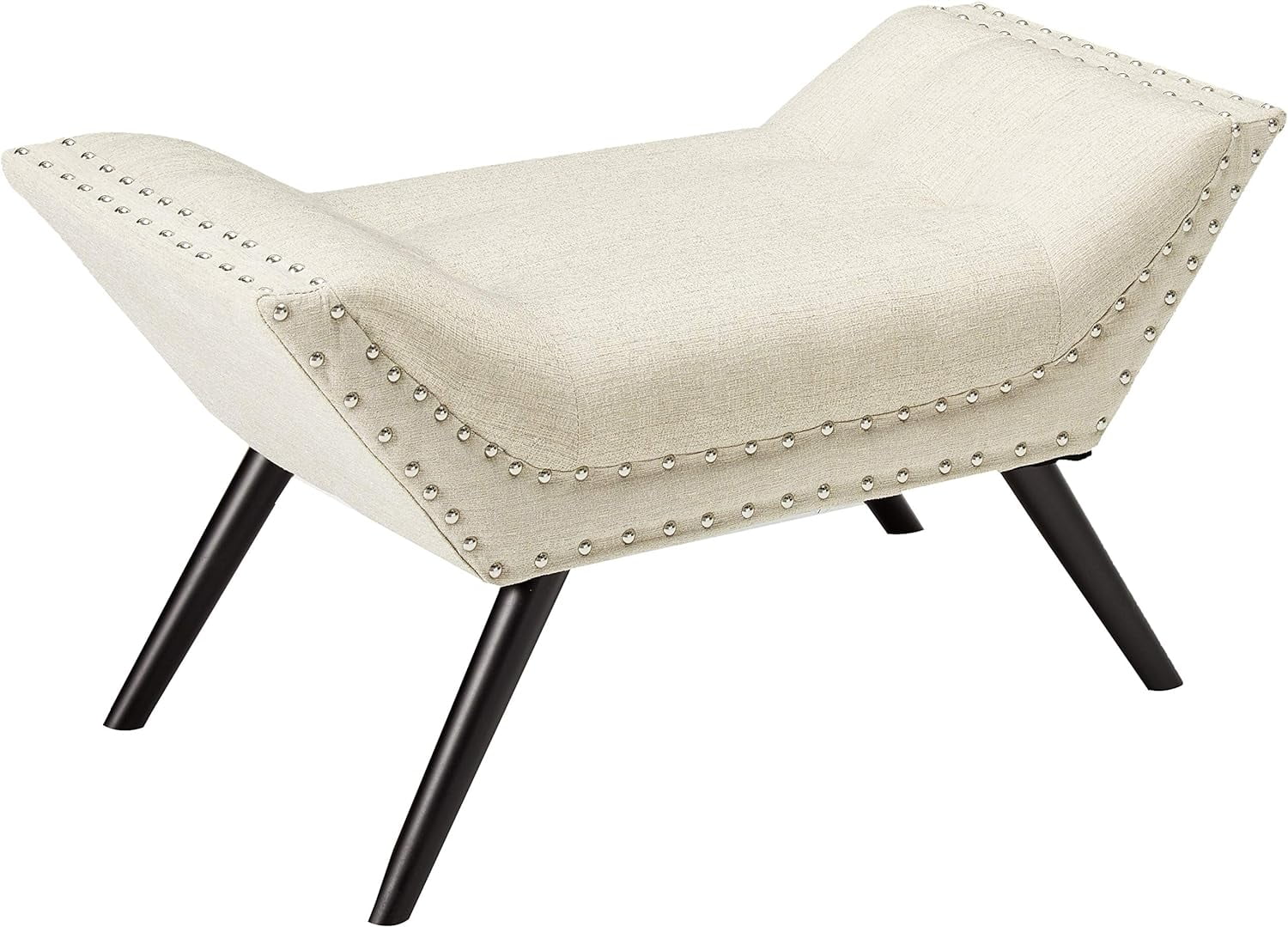 Modern Beige Tufted Fabric Ottoman Footstool Bench