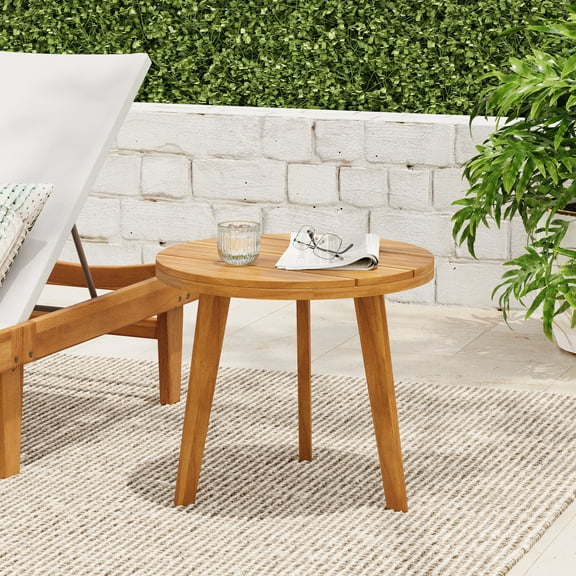 Christopher Knight Home Round Outdoor End Table with Slatted Top, Acacia Wood Frame, Patio Side Table, Teak