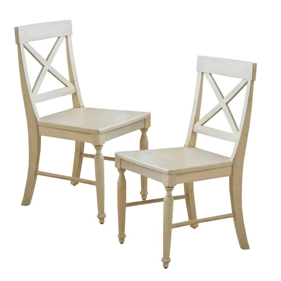 GDF Studio Northrup Farmhouse Acacia Wood Dining Chairs, Set of 2, Antique White
