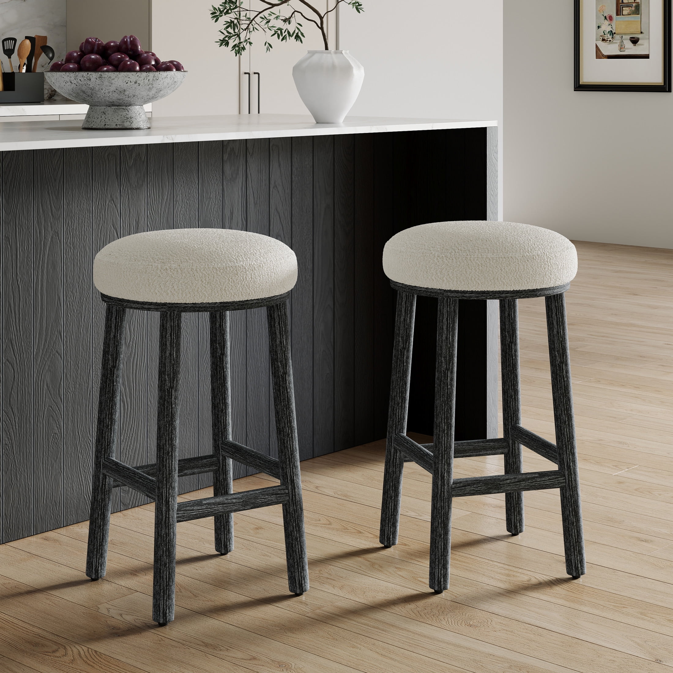 Christopher Knight Home Rustic 27.36" Counter Height Bar Stools, Solid Wood Frame, Black, Set of 2