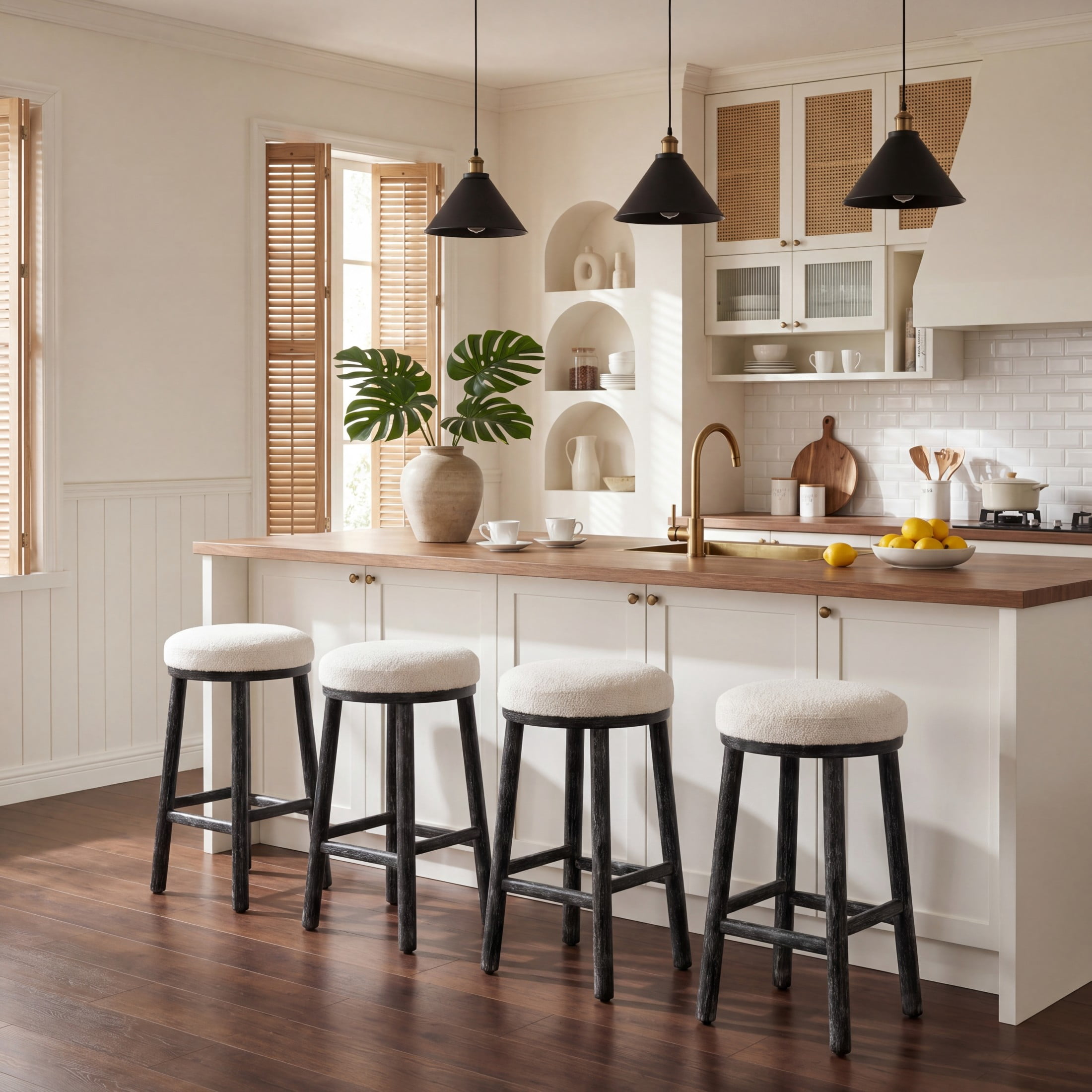 Christopher Knight Home Rustic 27.36" Counter Height Bar Stools, Solid Wood Frame, Black, Set of 4