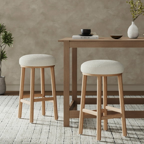 Christopher Knight Home Rustic 27.36" Counter Height Bar Stools, Solid Wood Frame, Natural, Set of 2