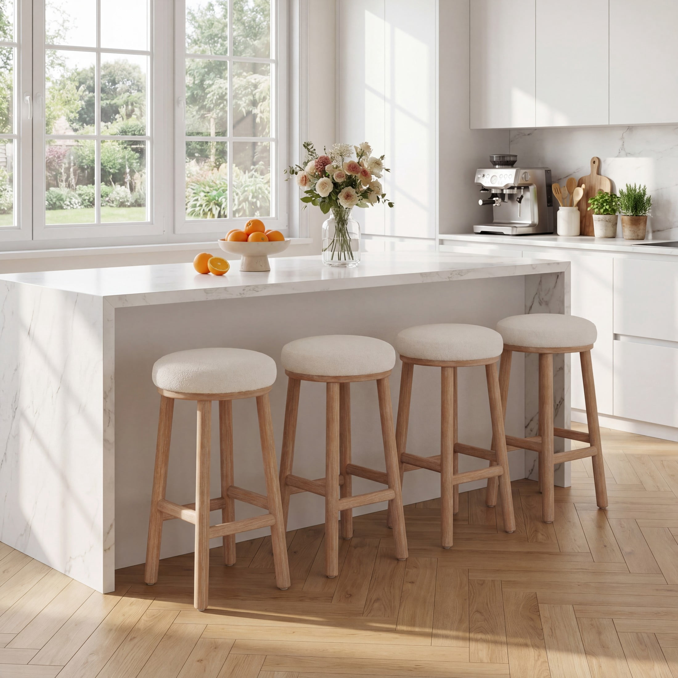 Christopher Knight Home Rustic 27.36" Counter Height Bar Stools, Solid Wood Frame, Natural, Set of 4