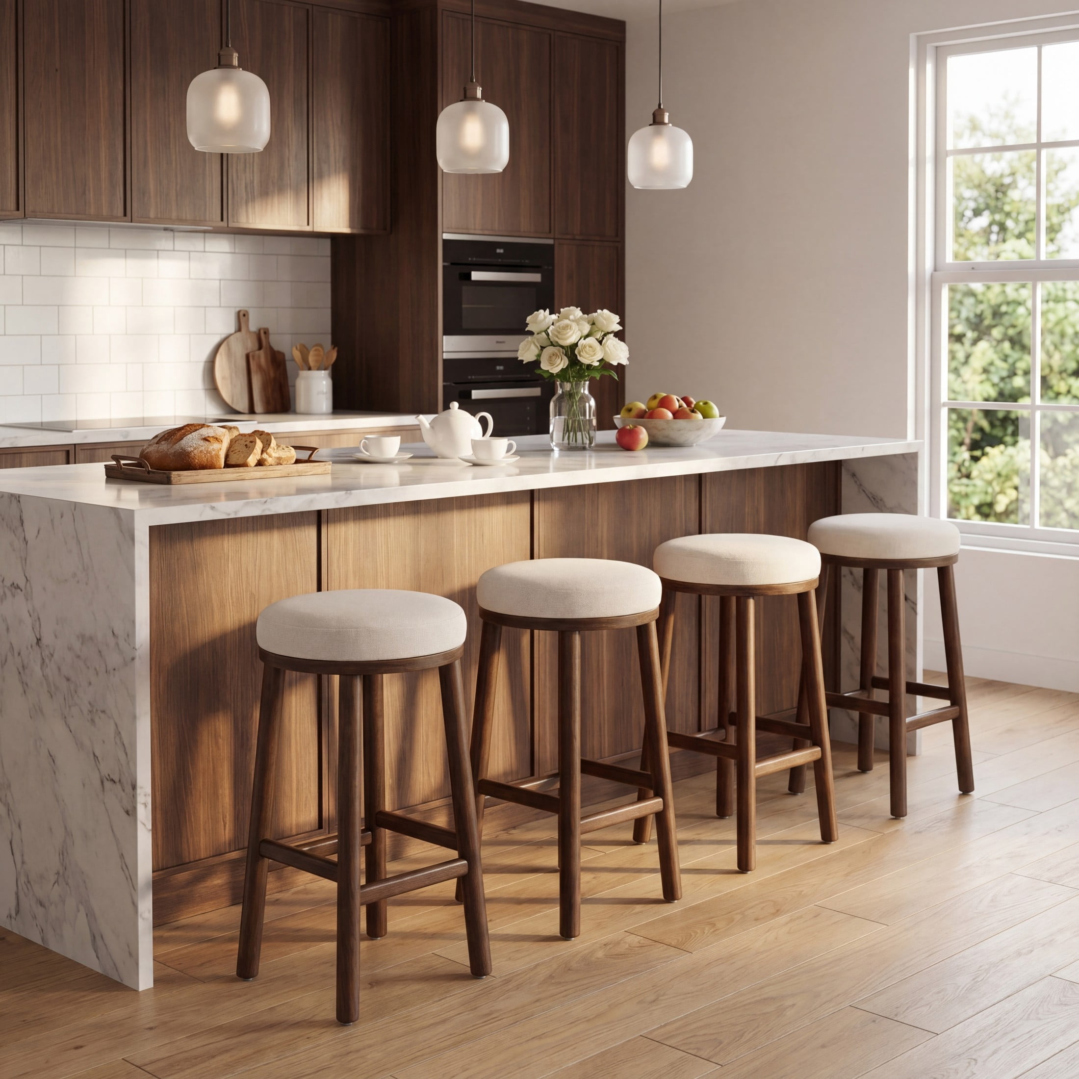 Christopher Knight Home Rustic 27.36" Counter Height Bar Stools, Solid Wood Frame, Walnut, Set of 4