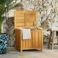 thumbnail image 1 of Christopher Knight Home Rustic 30 Gallon Acacia Wood Deck Box, Louvered Slatted Design, Lift-Top, Teak, 1 of 13
