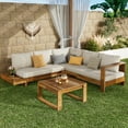 thumbnail image 1 of Christopher Knight Home Rustic 4-Piece Sectional Patio Sofa Set, L-Shaped Sofa with Ottoman and Coffee Table, Beige, 1 of 5