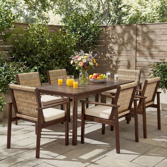 Christopher Knight Home Rustic Acacia Wood Outdoor Dining Set with Table for 6, Dark Brown