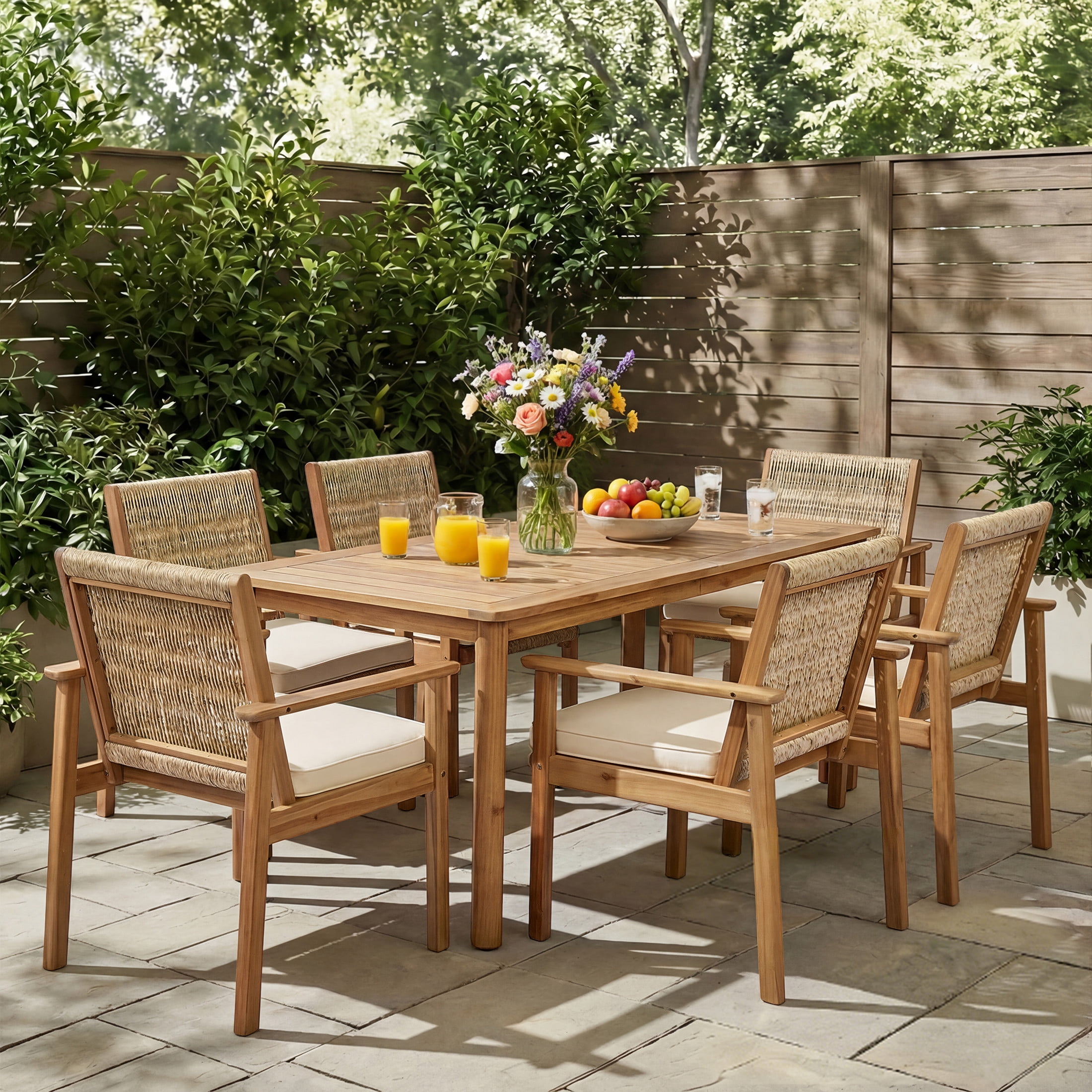 Christopher Knight Home Rustic Acacia Wood Outdoor Dining Set with Table for 6, Light Teak