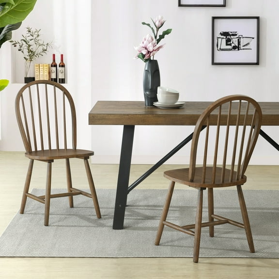 Christopher Knight Home Rustic Dining Chairs with Slatted Backs, Solid Wood Frame, Walnut, Set of 2