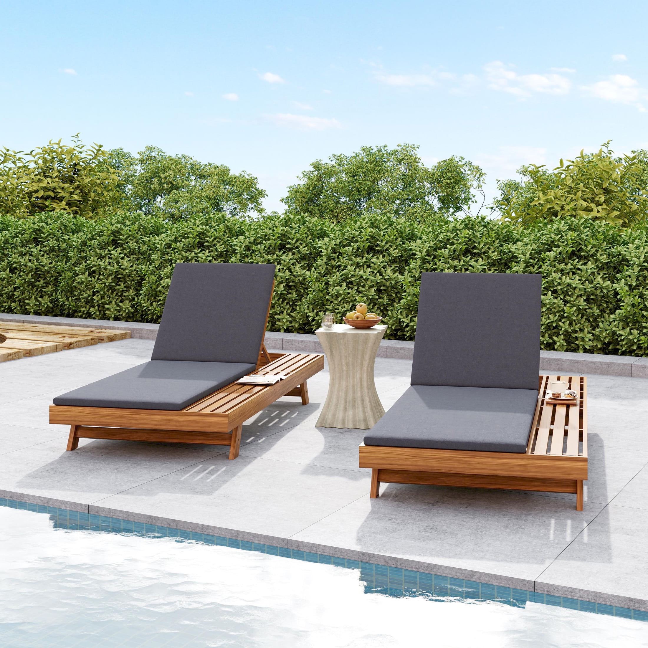 Christopher Knight Home Rustic Outdoor Chaise Lounge Chair with Cushion, Adjustable 4-Position Backrest, Dark Grey, Set of 2