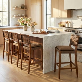 Christopher Knight Home Rustic PU Upholstered Barstools, Rivet Accents, Solid Wood Frame, Dark Brown, Set of 4