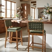 Christopher Knight Home Rustic PU Upholstered Barstools, Rivet Accents, Solid Wood Frame, Green, Set of 2