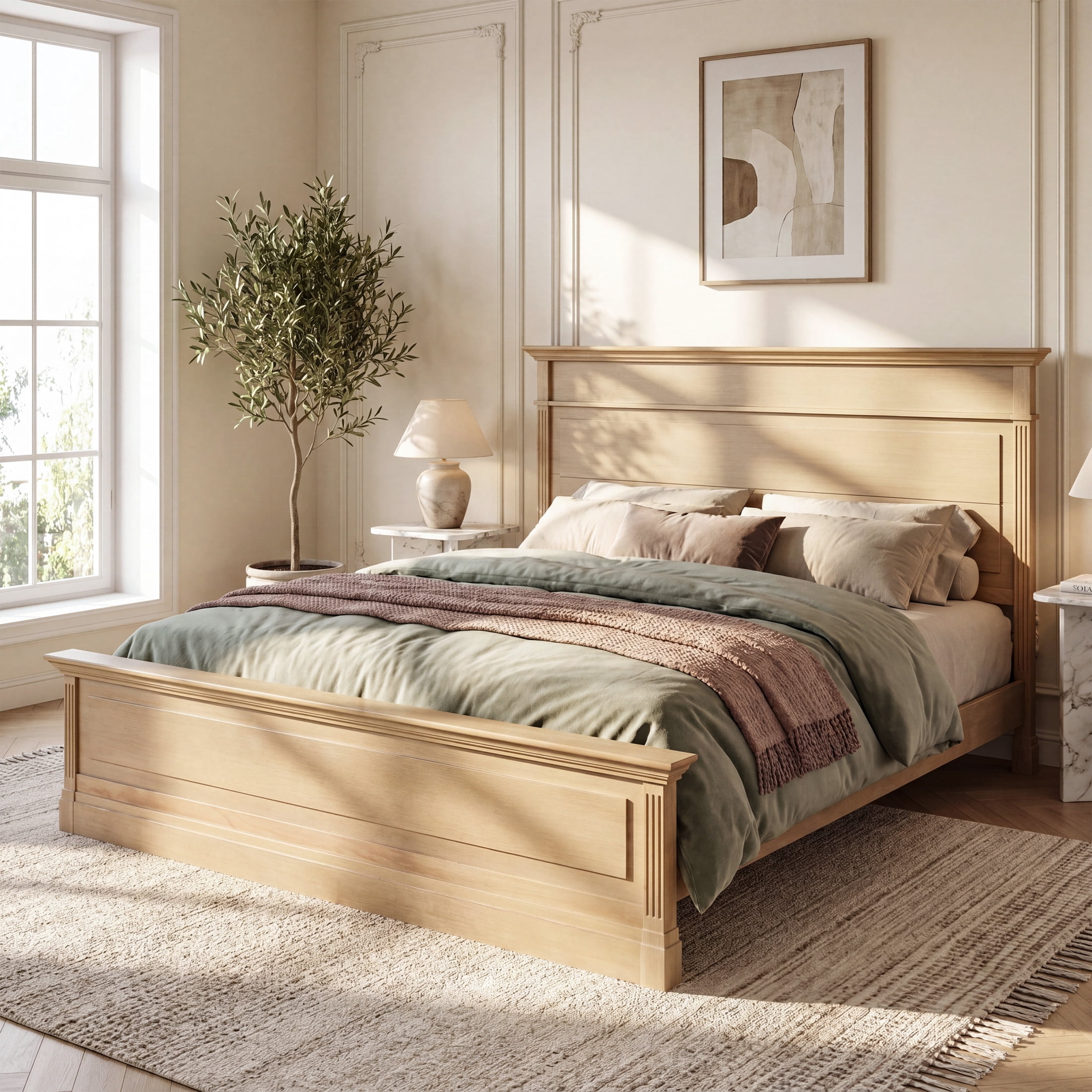 Christopher Knight Home Rustic Solid Wood King Bed Frame with High Headboard and Footboard, Natural