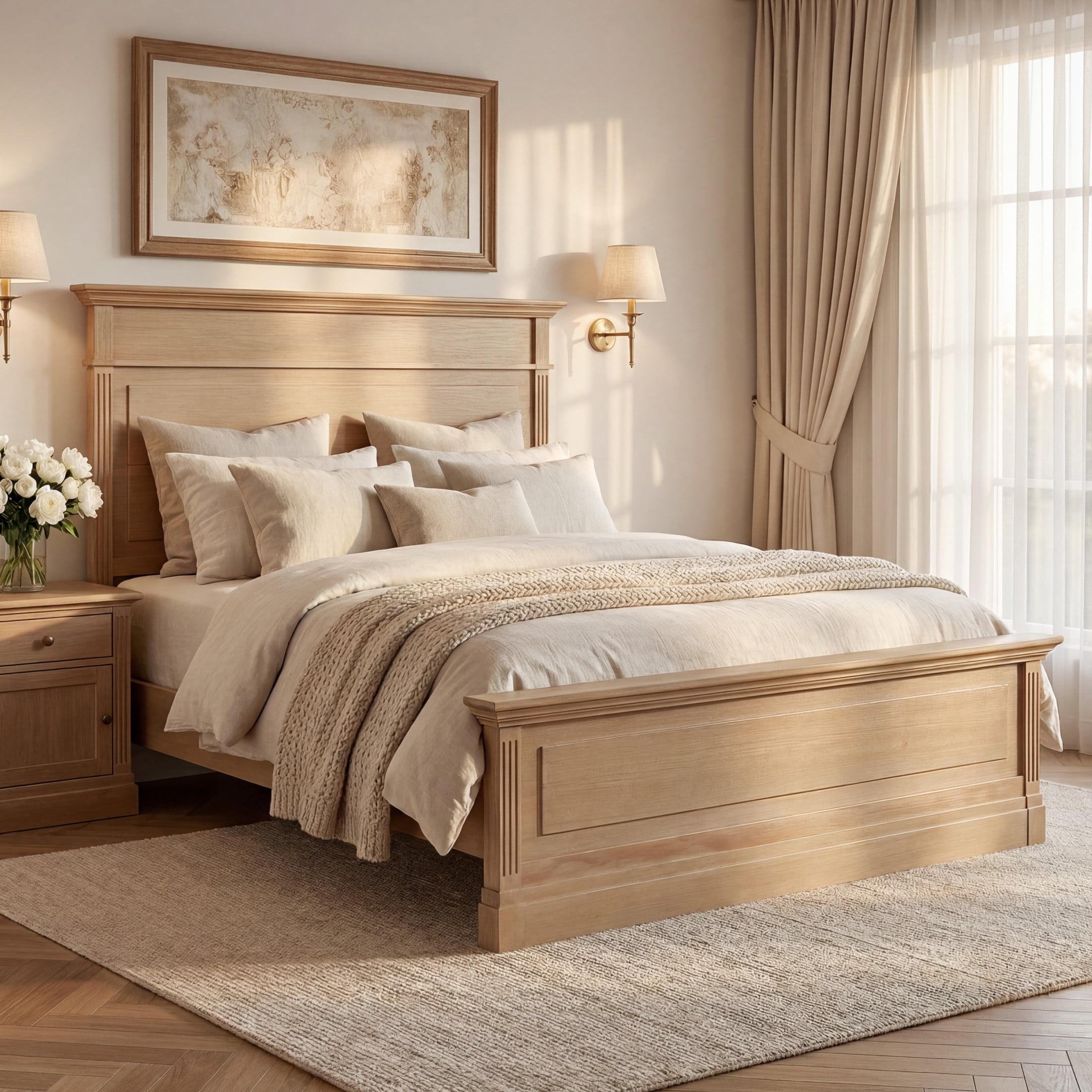 Christopher Knight Home Rustic Solid Wood Queen Bed Frame with High Headboard and Footboard, Natural