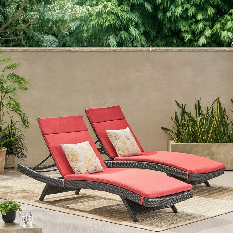 Christopher Knight Home Salem Outdoor Wicker Lounge with Water Resistant Cushion Set of 2 by Grey Red