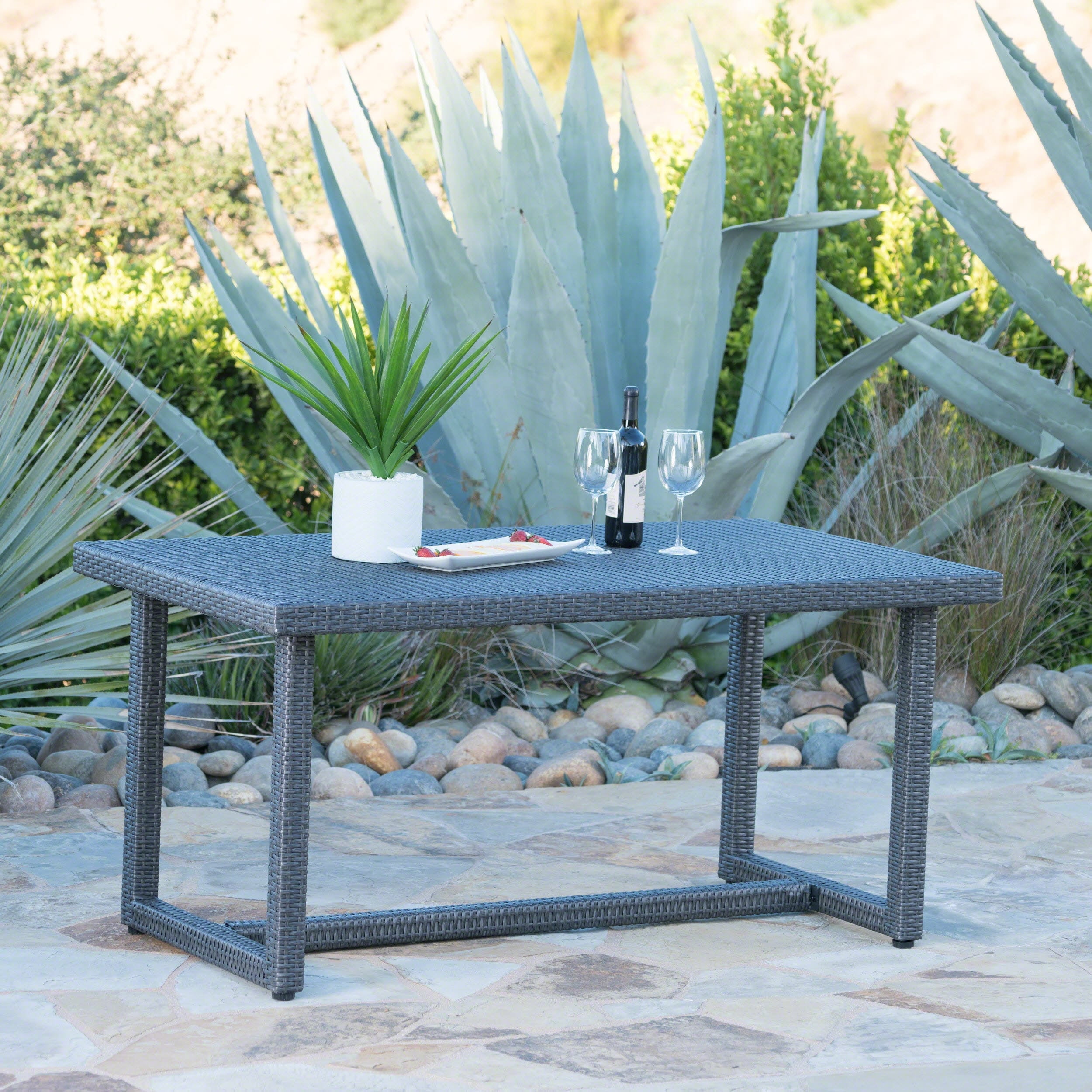 Santa Rosa Gray Wicker Outdoor Rectangle Dining Table