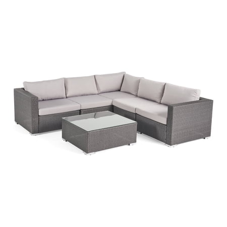 Christopher Knight Home Santa Rosa Outdoor 6-piece Wicker Seating Sectional Set with Cushions by Grey+Silver Grey