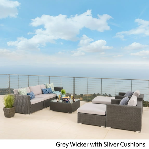 Christopher Knight Home Santa Rosa Outdoor 8-piece Wicker Sectional Sofa Set with Cushions by Grey