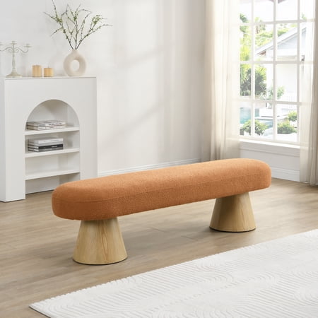 Christopher Knight Home Scandinavian 63" Entryway Bench, Boucle Upholstered Ottoman, Orange