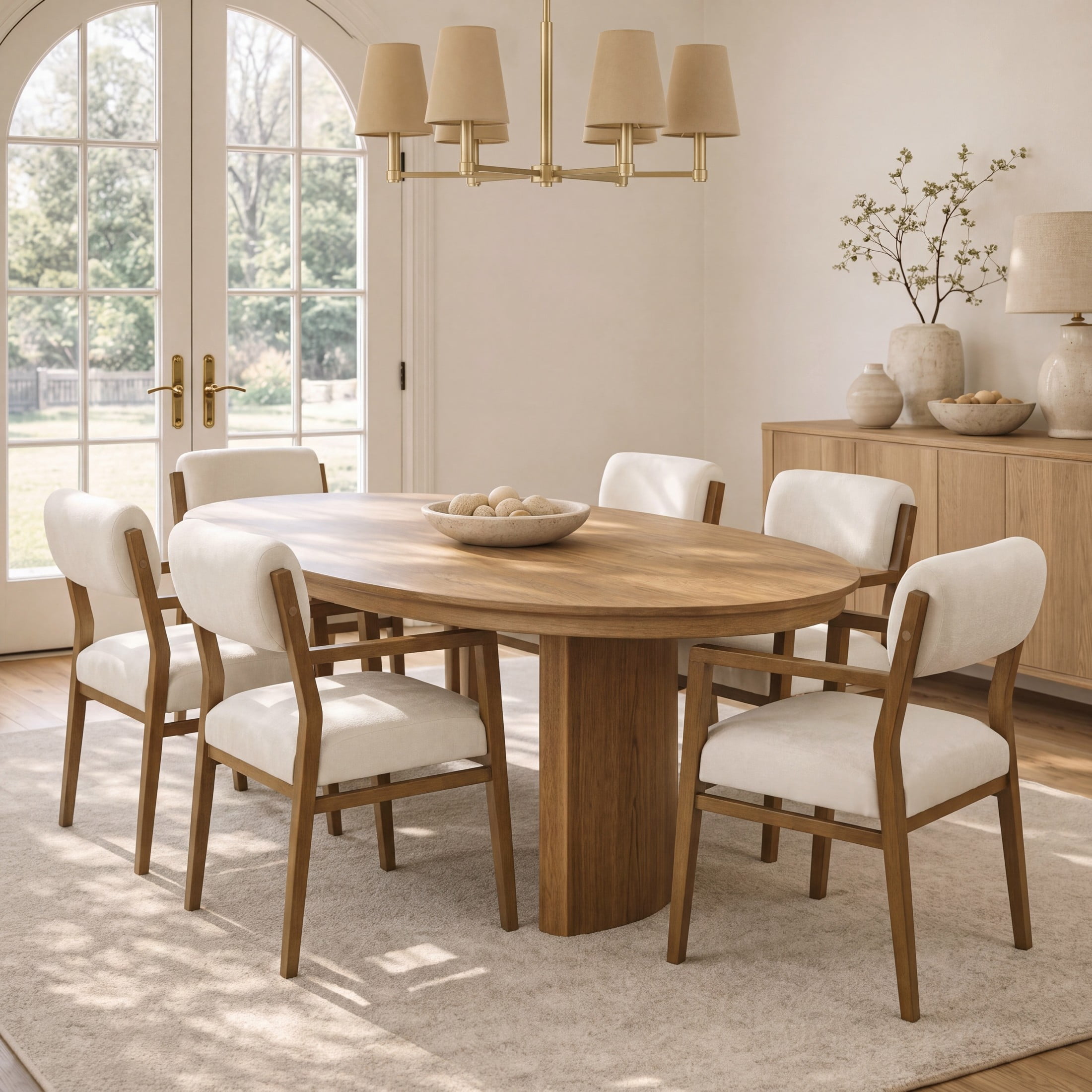 Christopher Knight Home Scandinavian Upholstered Dining Armchairs, Wood Frame, Walnut+Beige, Set of 6