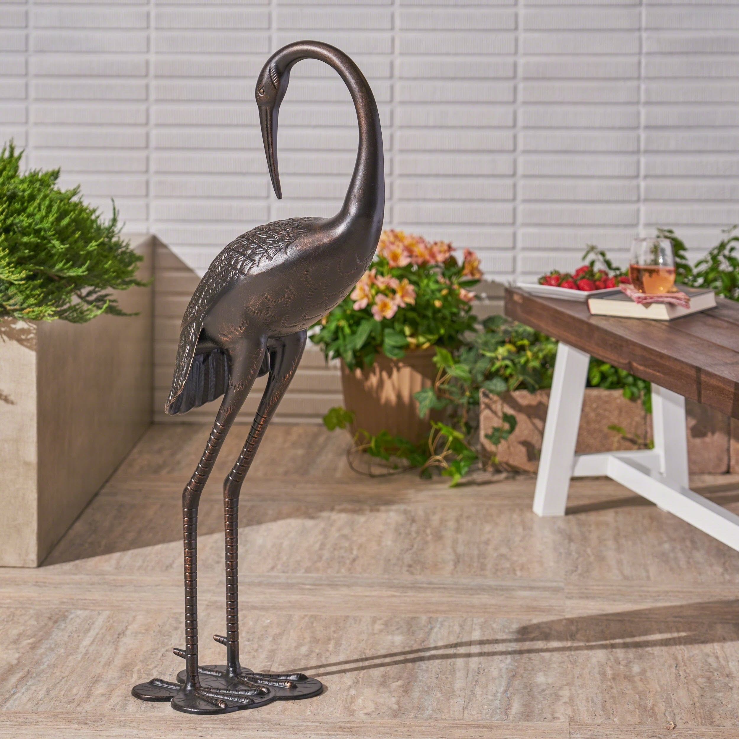 Bronze 39-Inch Cast Aluminum Crane Outdoor Statue