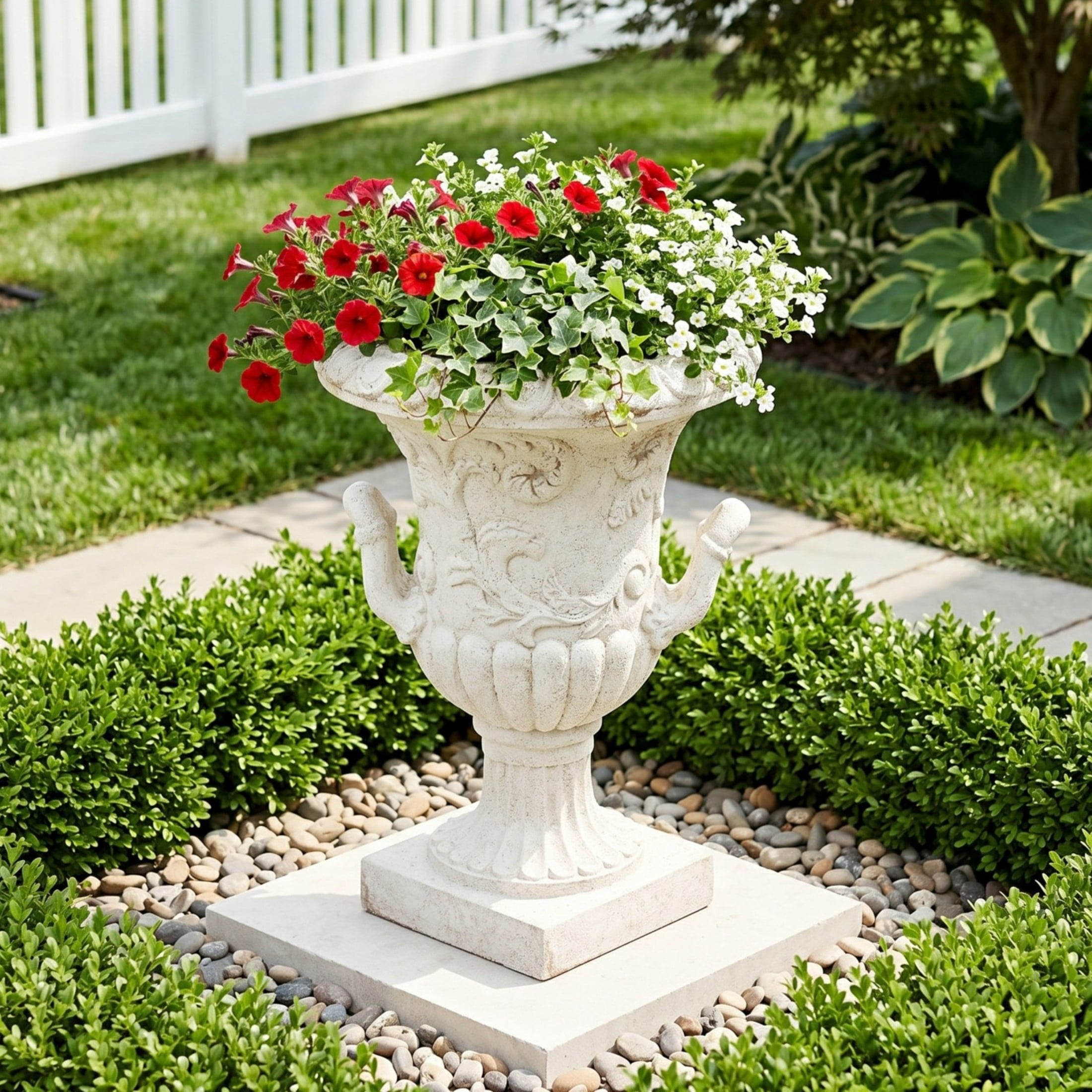 Christopher Knight Home Scrollwork Relief Urn Planter with Handles, Decorative Vase, Antique White