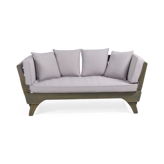 Christopher Knight Home Serene Acacia Expandable Daybed by  Gray Finish + Dark Gray + Gray Cushion