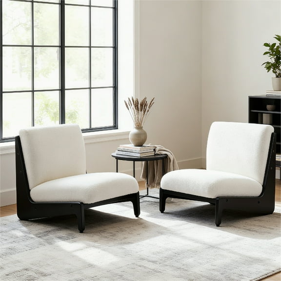 Christopher Knight Home Set of 2 Armless Accent Chairs, Solid Wood Frame with Cushions, Black+White