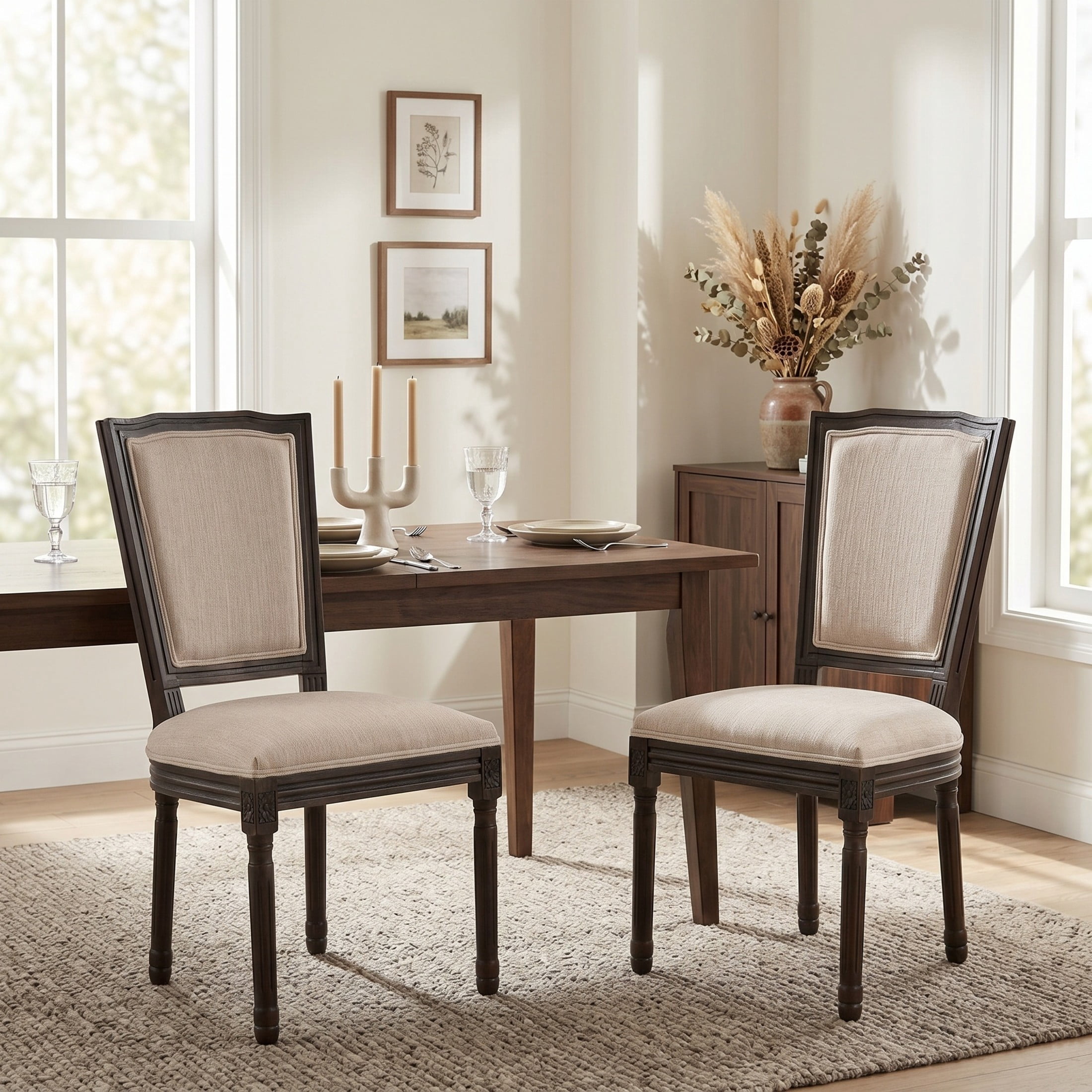 Christopher Knight Home Set of 2 French Country Upholstered Dining Chairs, Rubberwood Frame, Beige