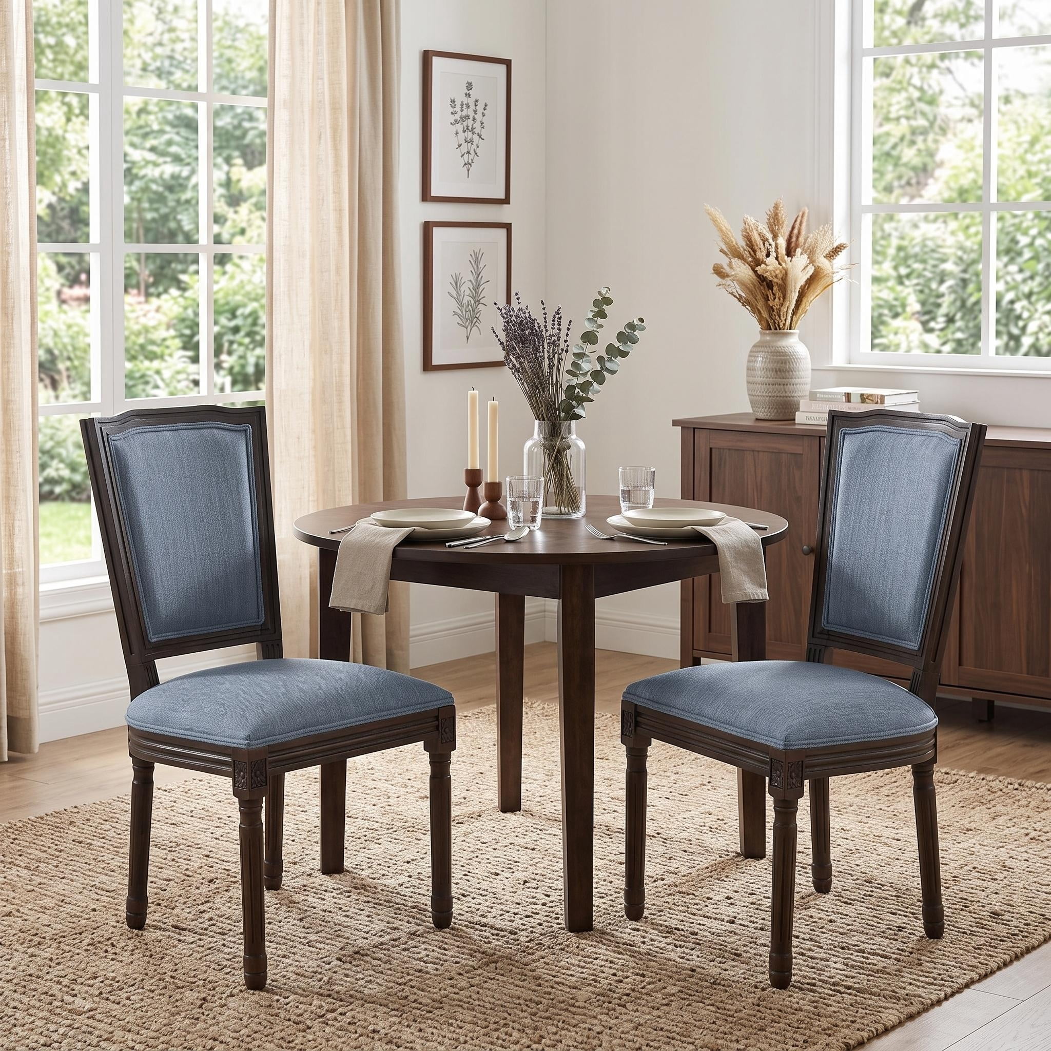 Christopher Knight Home Set of 2 French Country Upholstered Dining Chairs, Rubberwood Frame, Slate Blue