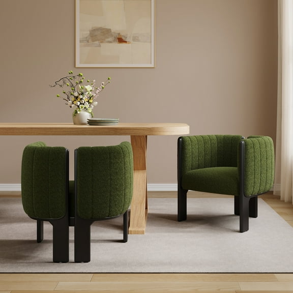 Christopher Knight Home Set of 2 Modern Accent Dining Chairs, Olive Green Boucle Upholstery, Black Wood Frame