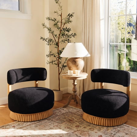 Christopher Knight Home Set of 2 Modern Farmhouse Accent Chair with Boucle Upholstery, Wooden Base, Black