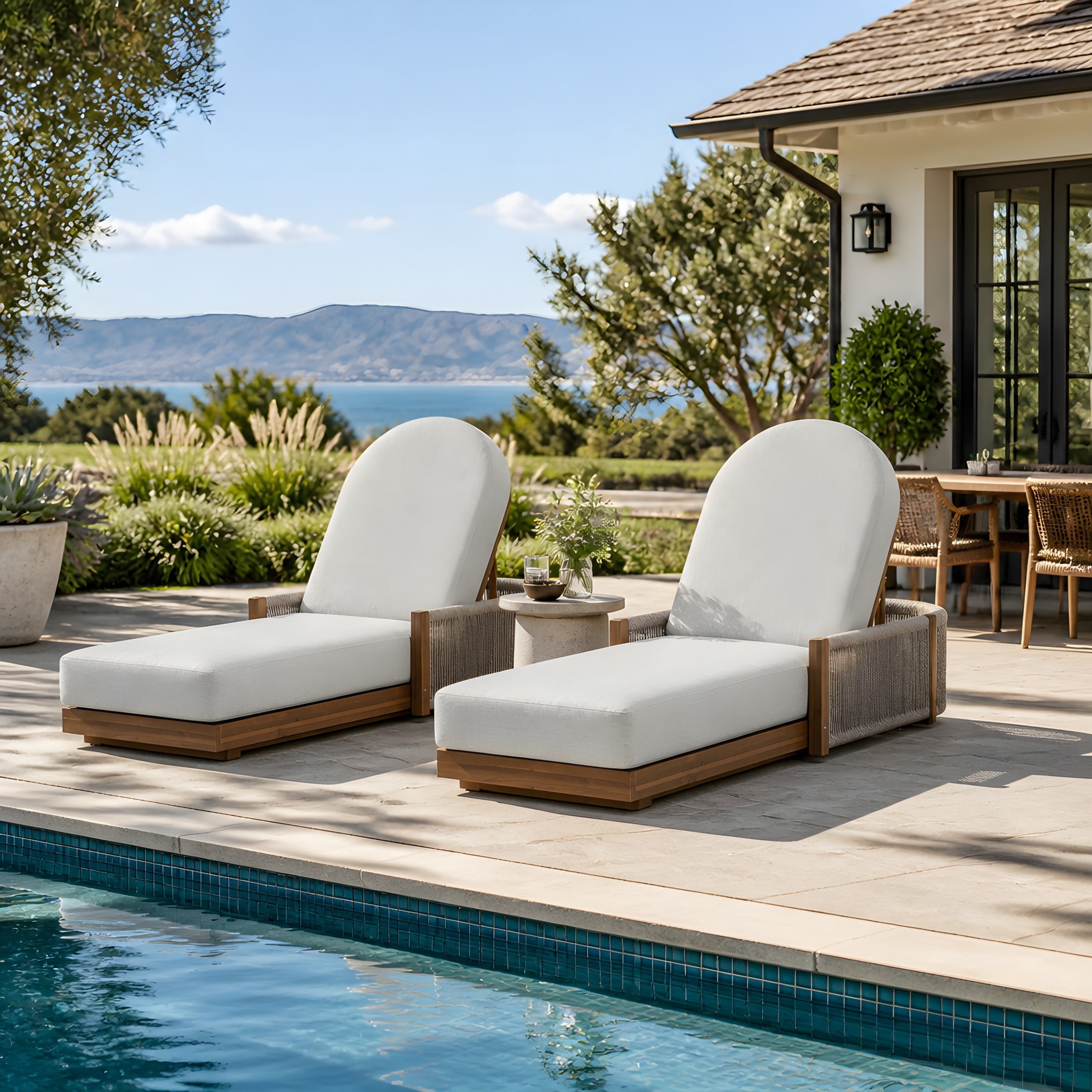 Christopher Knight Home Set of 2 Outdoor Chaise Lounges with Cushions, Adjustable Backrests, Teak+Light Gray