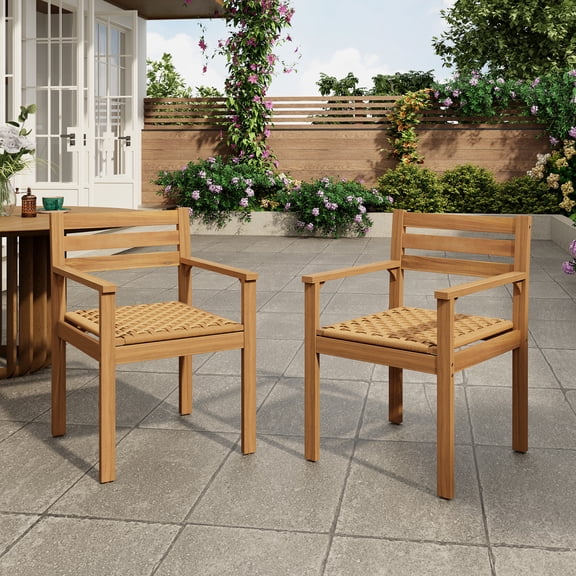 Christopher Knight Home Rustic Patio Outdoor Dining Chairs with Woven Seats, Light Teak, Set of 2