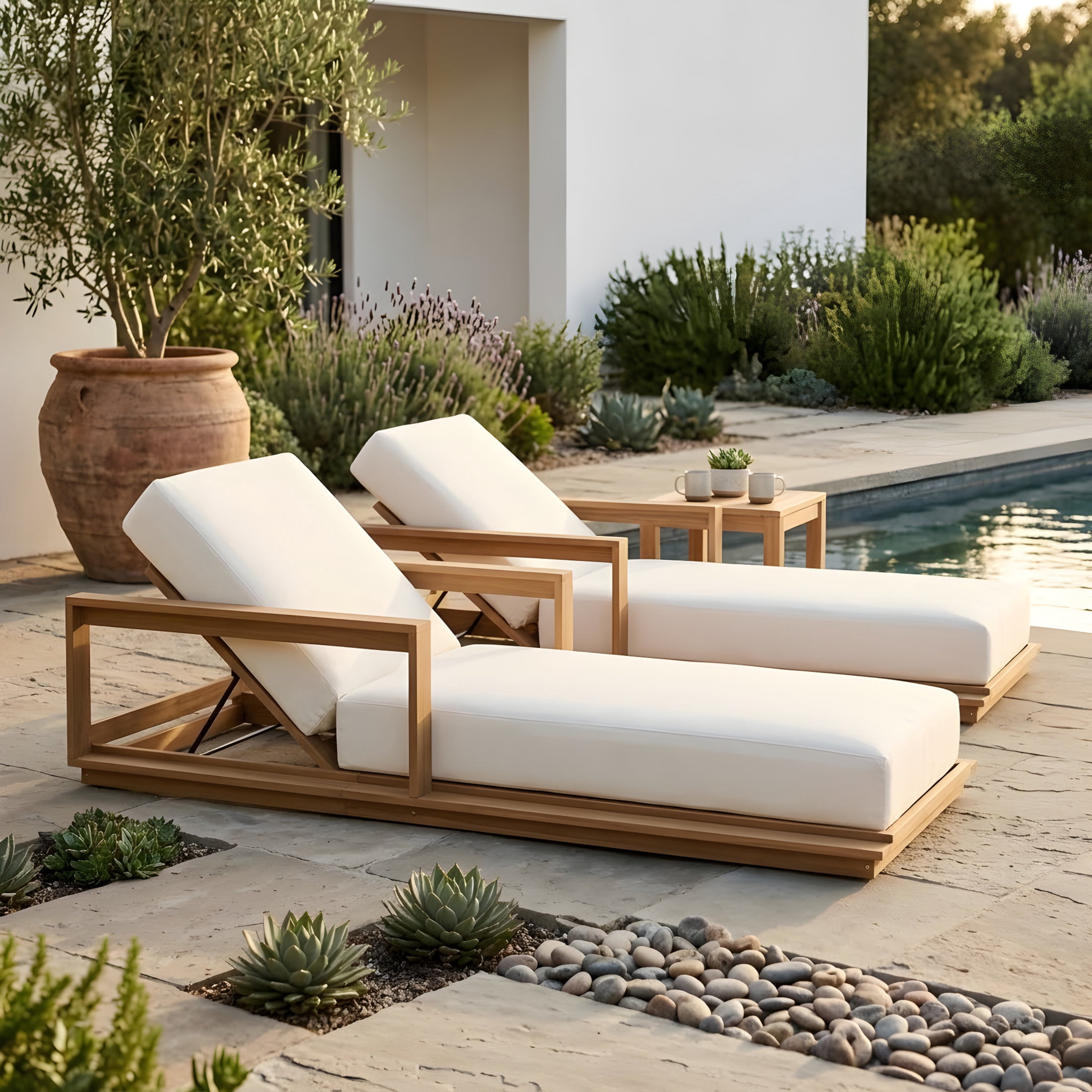 Christopher Knight Home Set of 2 Outdoor Sunloungers with Cushions, Adjustable Backrests, Light Teak + Beige