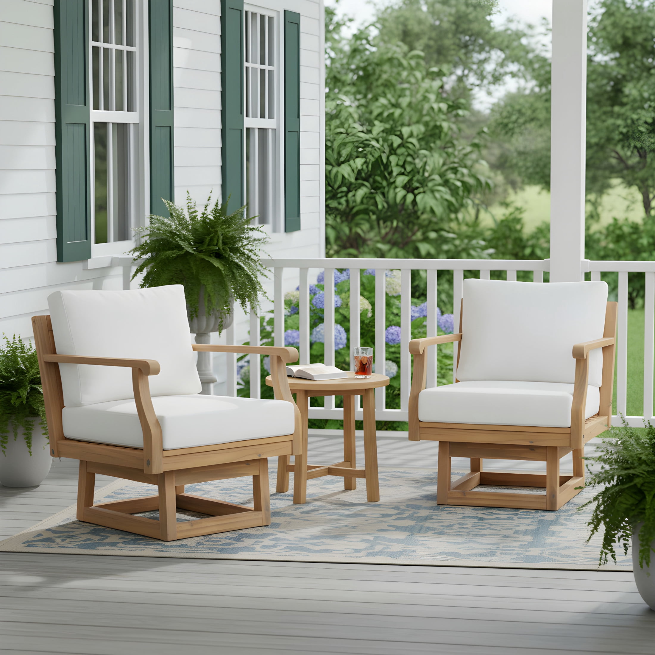 Christopher Knight Home Set of 2 Outdoor Swivel Club Chairs with Cushions, Natural + Beige