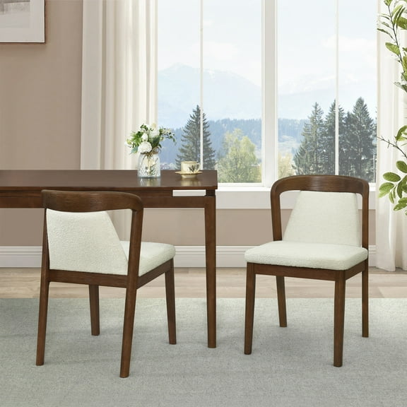 Christopher Knight Home Set of 2 Upholstered Armless Dining Chairs with Curved Backrest, Wood Frame, Walnut Camel