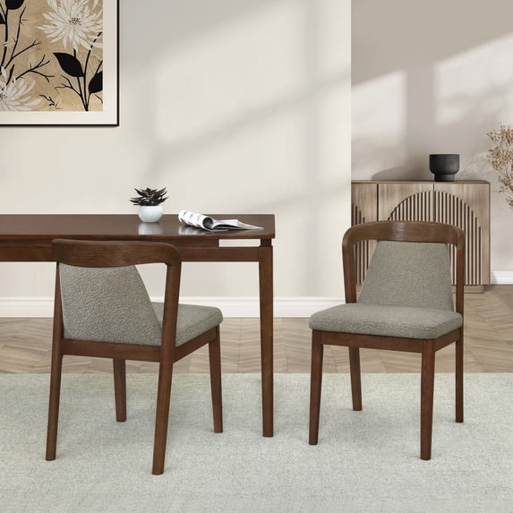 Christopher Knight Home Set of 2 Upholstered Armless Dining Chairs with Curved Backrest, Wood Frame, Walnut+Light Brown