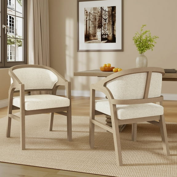Christopher Knight Home Set of 2 Wooden Frame Dining Chairs, Upholstered Curved Back and Seat, Light Ash+Beige