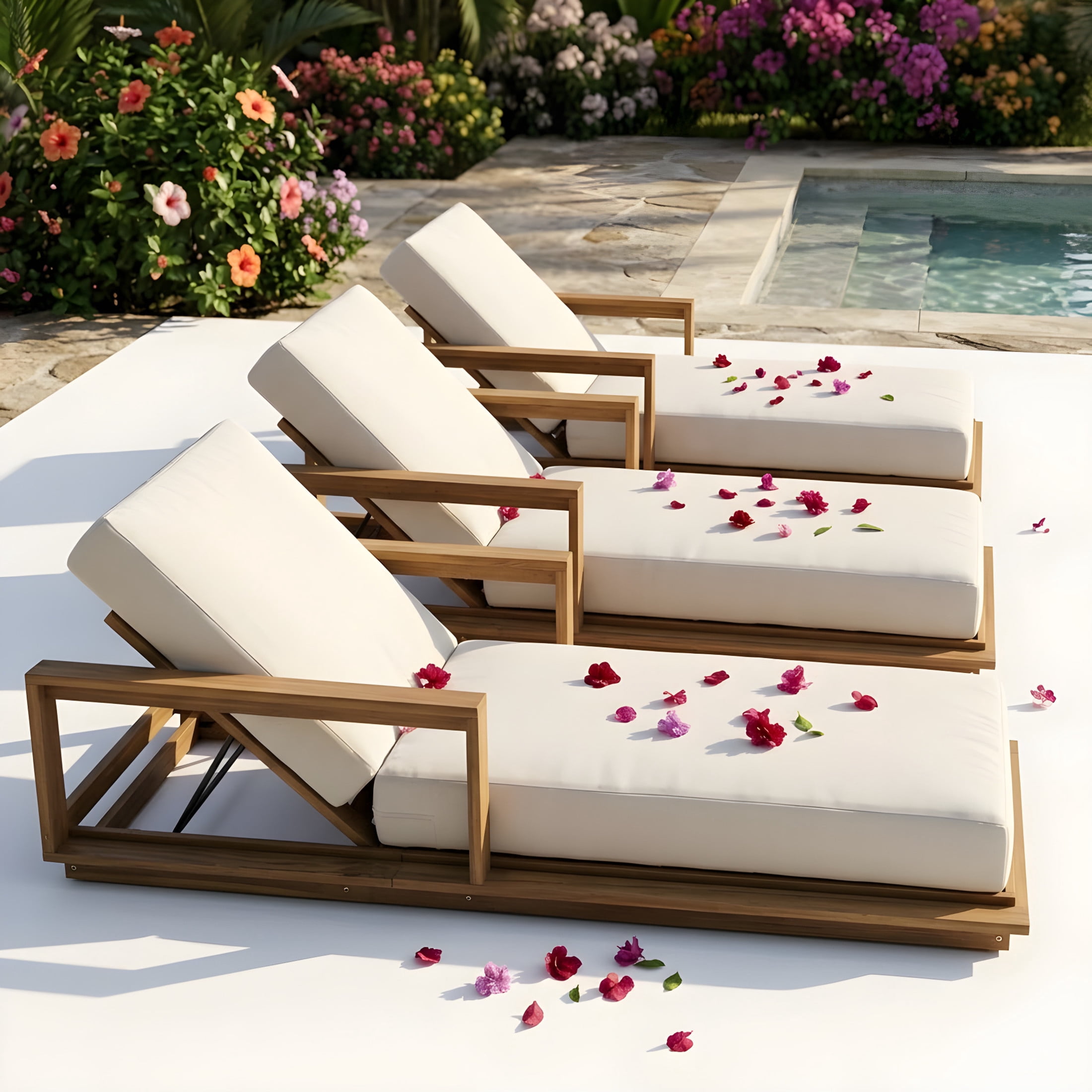 Christopher Knight Home Set of 3 Outdoor Sunloungers with Cushions, Adjustable Backrests, Light Teak + Beige