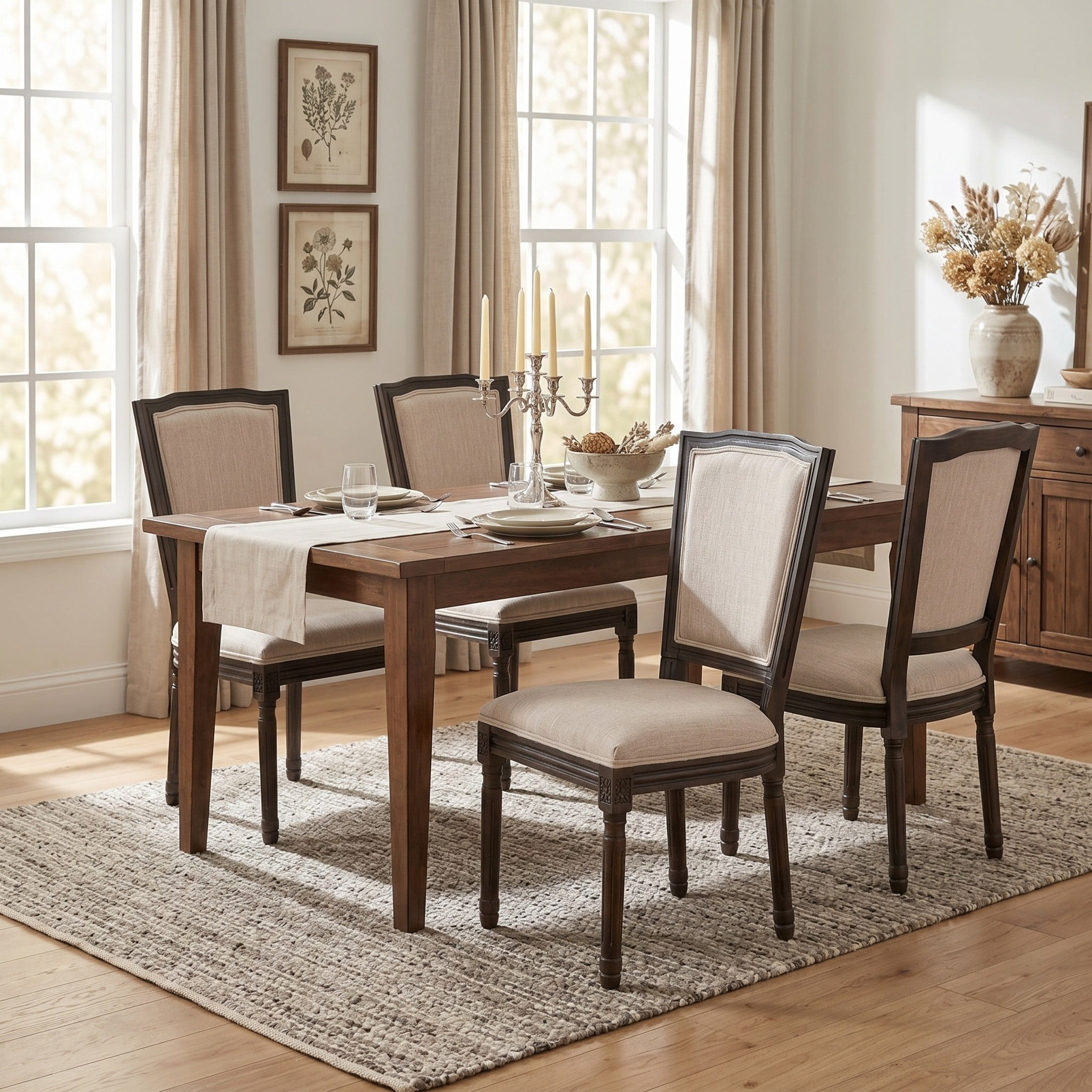 Christopher Knight Home Set of 4 French Country Upholstered Dining Chairs, Rubberwood Frame, Beige