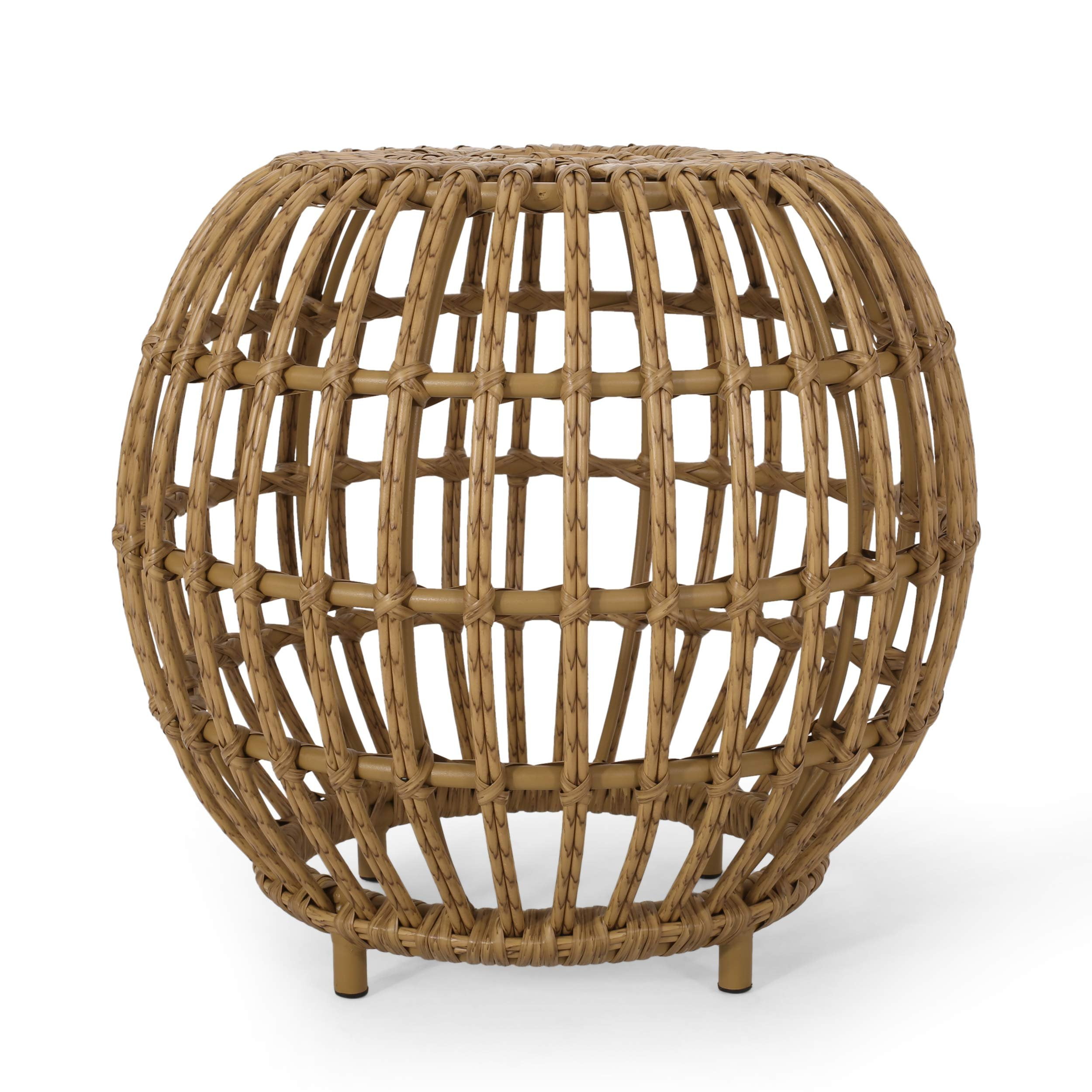 Ottawa Light Brown Wicker and Metal Boho Side Table