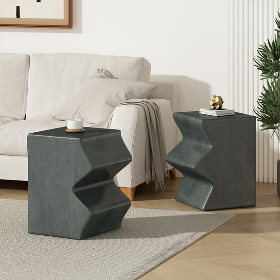 Christopher Knight Home Side Table Set of 2, Rectangular Nesting Accent Tables, Decorative Garden Stools, Stone Gray