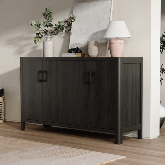Christopher Knight Home Sideboard Buffet Cabinet with Solid Wood Legs, 4-Door Accent Cabinet, Black