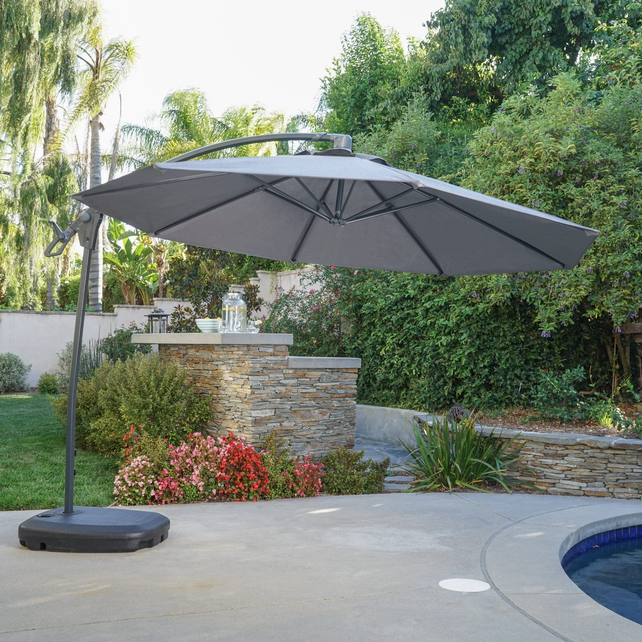 Siesta 9.7-Foot Dark Gray Aluminum Offset Patio Umbrella with Base