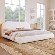 Christopher Knight Home Simple Modern Queen Size Bed Frame with Curved Headboard, Cream Upholstered Boucle