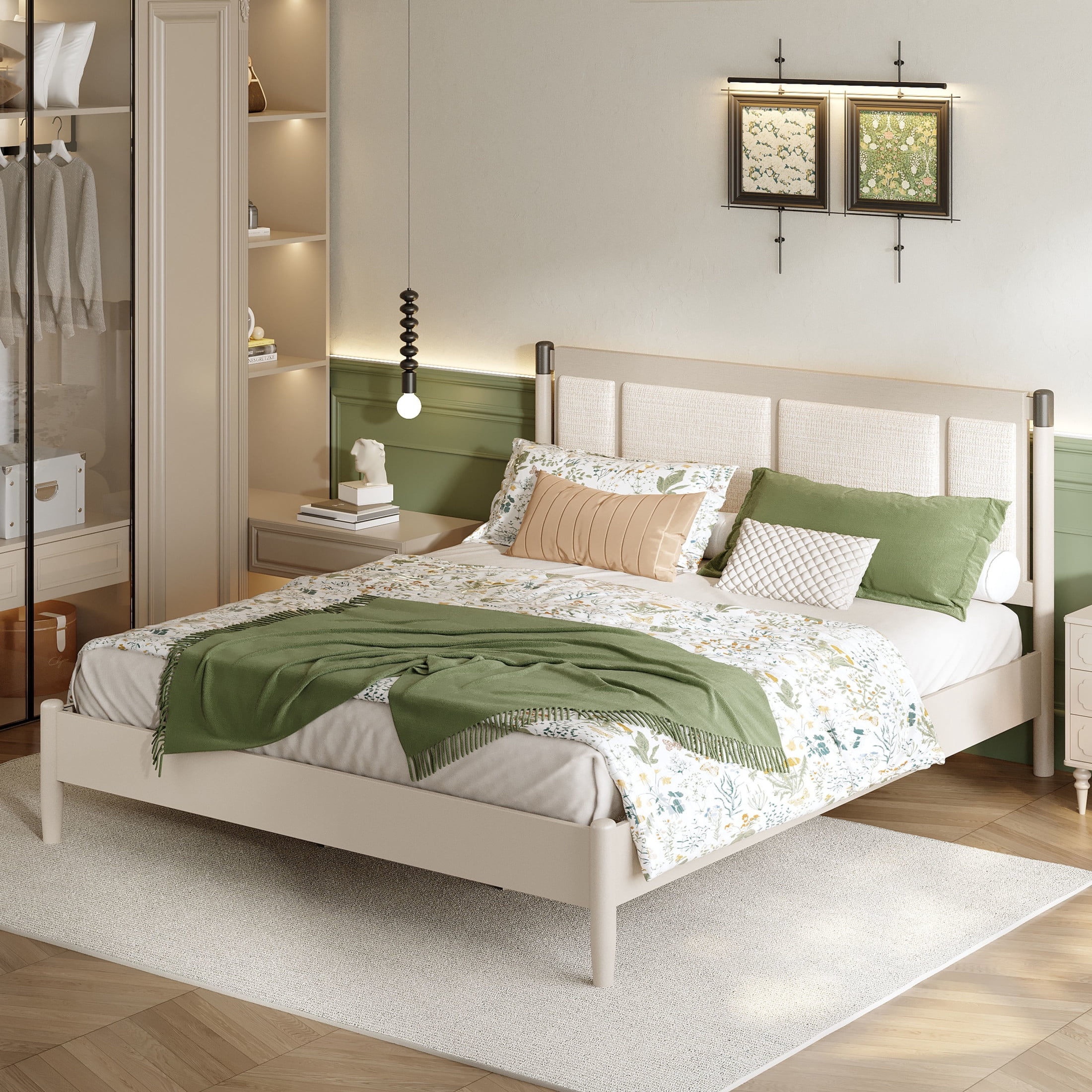 Christopher Knight Home Solid Wood King Bed Frame with Upholstered ...