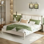 Christopher Knight Home Solid Wood King Bed Frame with Upholstered Headboard and High Base, Gray+Light Gray